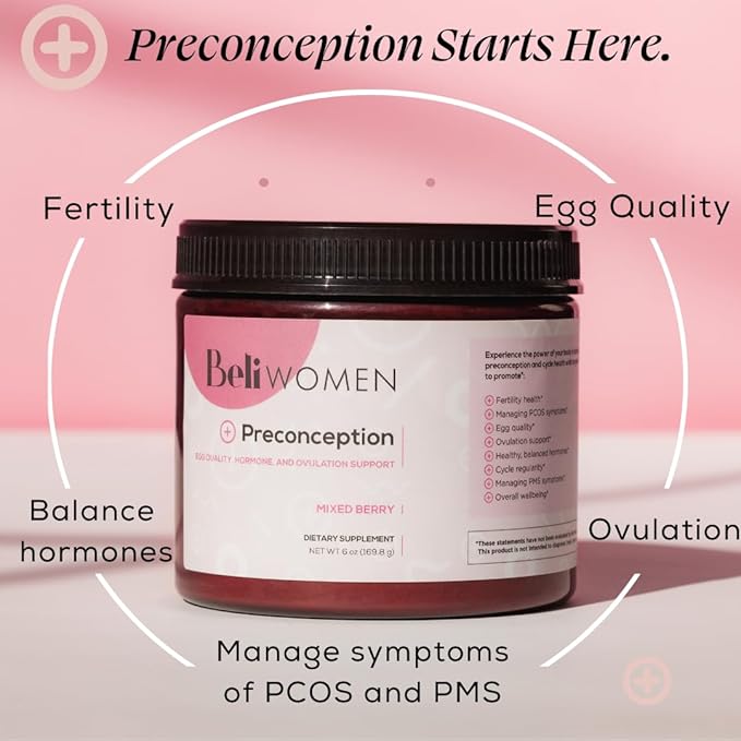 Beli Preconception Supplement for Fertility Egg Quality PCOS Hormones and Ovulation. Berry Flavored Drink Mix Powder - Support for PCOS &amp PMS. Made with Inositols CoQ10 Acai NAC and More.