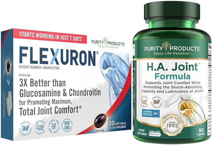 Purity Products Flexuron Joint Formula + H.A. Joint Flexuron (Krill Oil Low Molecular Weight Hyaluronic Acid Astaxanthin) - HA Joint (BioCell Collagen Boswellia Serrata Quercetin H.A. + More)