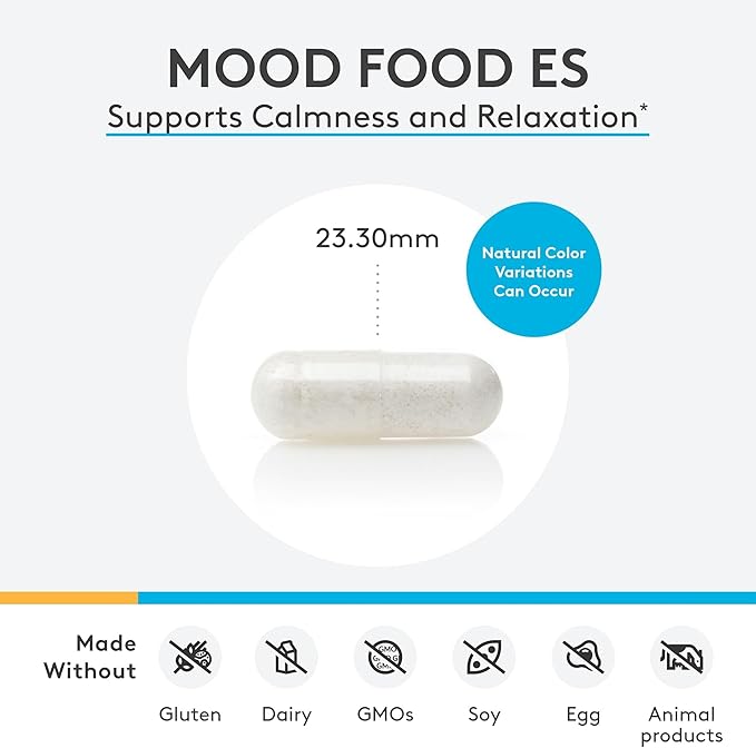 XYMOGEN Mood Food ES - Supports Relaxation &amp Healthy Mindset - Active Folate &amp L-Theanine - Vegetarian Non-GMO &amp Gluten Free - 60 Capsules