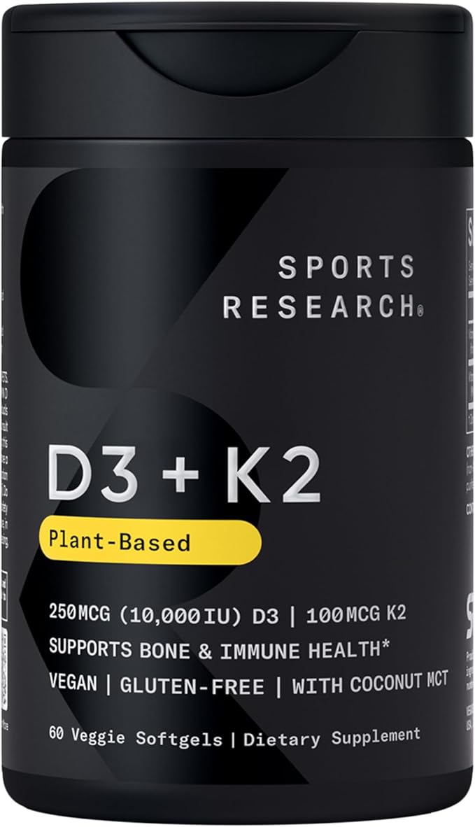 Sports Research® Vegan Supplements Pack - Vegan Omega-3 Fish Oil Alternative from Algae Oil + Vitamin D3 + K2 + Magnesium Glycinate
