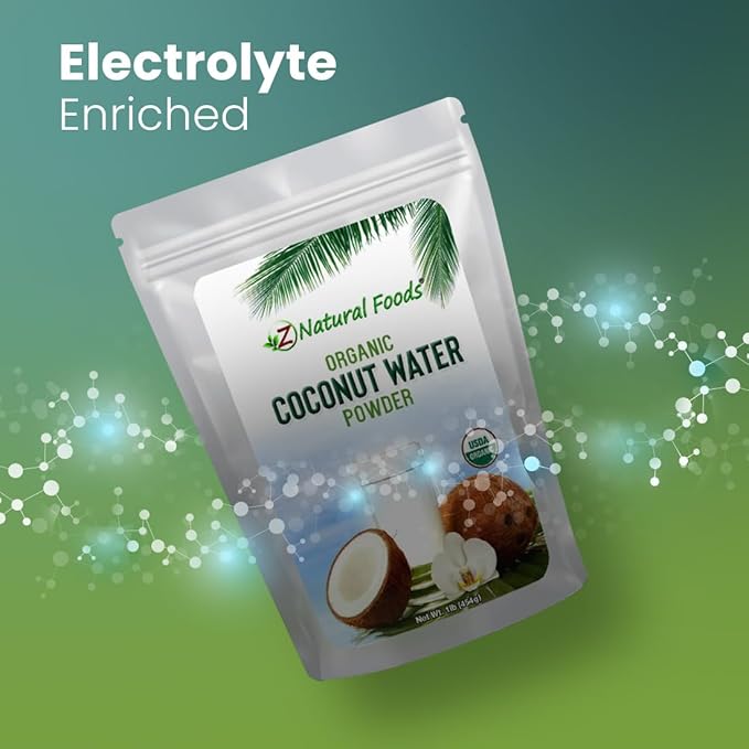 Z Natural Foods Organic Coconut Water Powder - Energy &amp Electrolyte Support - Perfect Pre/Post Workout - Vegan Gluten-Free Non-GMO Kosher NOT Freeze Dried Coconut Water Powder 1 lb