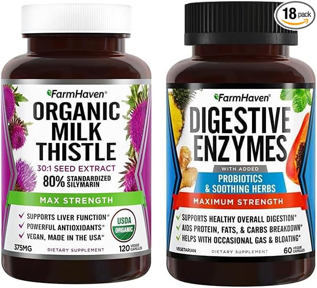 FarmHaven Digestive Enzymes with 18 Probiotics &amp Herbs Milk Thistle Capsules