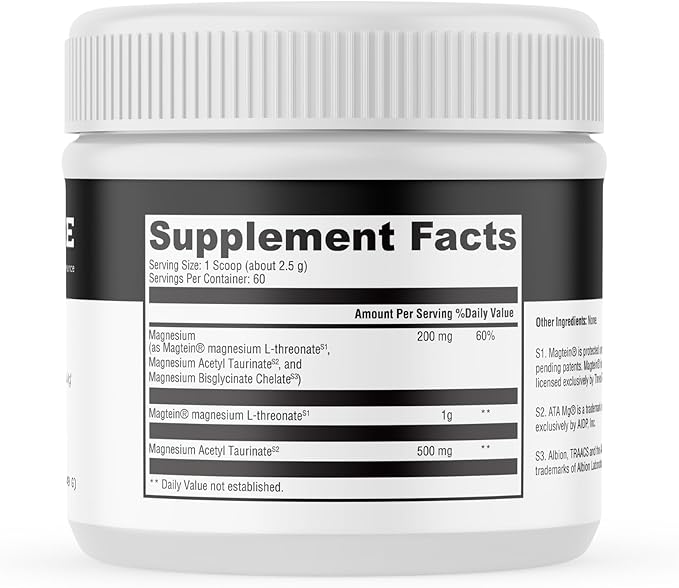 MYOXCIENCE Brain Mag | Magnesium L-Threonate Magtein &amp Magnesium Glycinate Powder (Unflavored) (60 Servings)