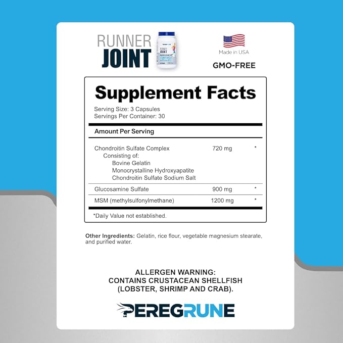 Runner Joint Support Supplement | Supports Healthy Joints Cartilage &amp Mobility | Glucosamine Chondroitin MSM | GMP Certified Joint Support for Athletes – 90 Capsules