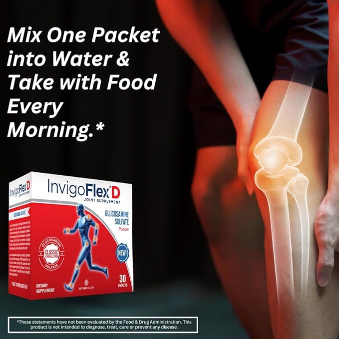 INVIGOFLEX 1500mg of Glucosamine Sulfate Powder (Classic Formulation) - Premium Joint Supplement for Knees Hands Back and Hip Support D: Glucosamine Sulfate Packets - 60 Packets