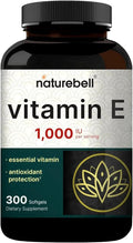 NatureBell Vitamin E 1000 IU Per Serving - 300 Softgels - Antioxidant Supplement for Skin Heart &amp Brain Health Support - High Bioavailability* - Gluten-Free &amp Non-GMO