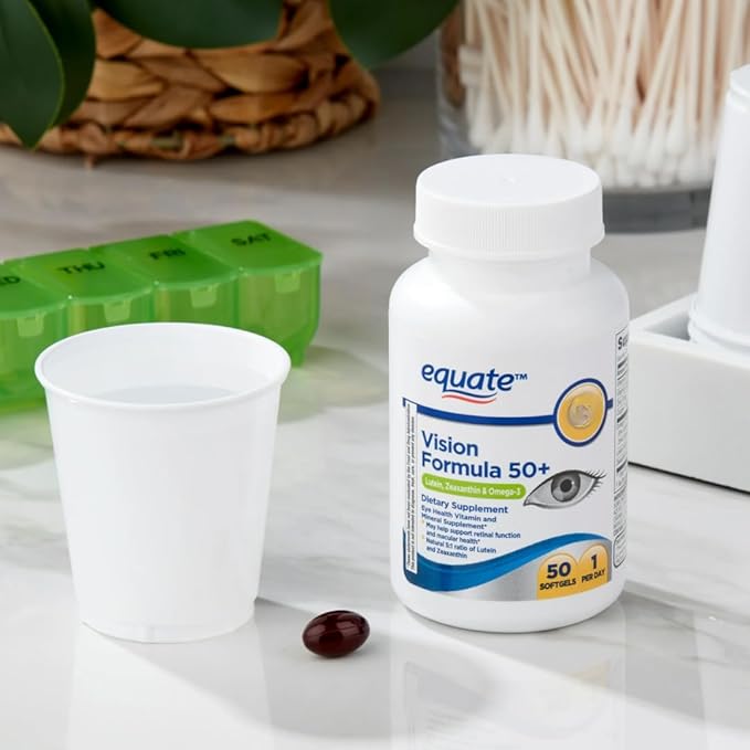 Equate Vision Formula 50+ Lutein Zeaxanthin Omega-3 Softgels for Adults 50+ 50 Count Sticker