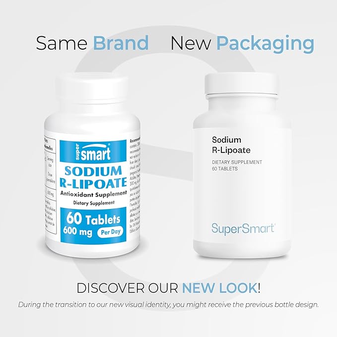 Supersmart - Sodium R-Lipoate 600mg per Day (R-Alpha Lipoic Acid) - Antioxidant Supplement | Non-GMO &amp Gluten Free - 60 Tablets