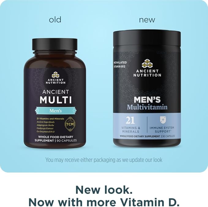 Ancient Nutrition Multivitamin for Men Multi Men's Methylated Vitamin D C E B12 Zinc Magnesium Supports Healthy Immune System and Bone Health 90 Ct