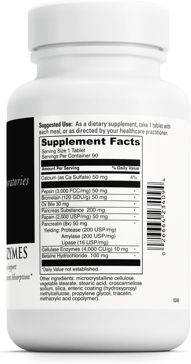 DAVINCI Labs Digestive Enzymes Dietary Supplement Supports Digestive Tract Function &amp Nutrient Absorption - with Calcium Pepsin Bromelain Papain Pancreatin and More - Gluten-Free - 90 Tablets