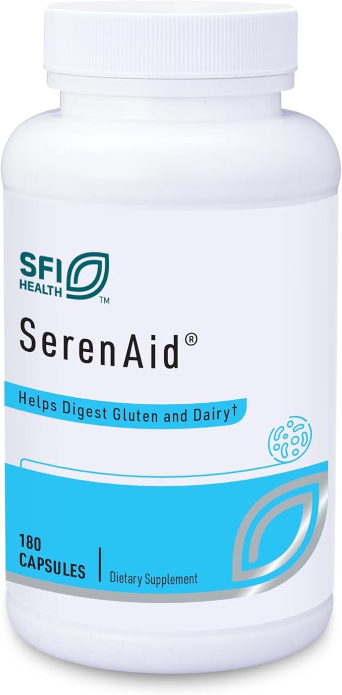 Klaire Labs SerenAid - Vegetarian Multi Digestive Enzymes Supplement with DPP-IV Activity &amp Lactase - Enzyme Blend to Support Gluten &amp Dairy Breakdown - Promotes Digestion (180 Capsules)
