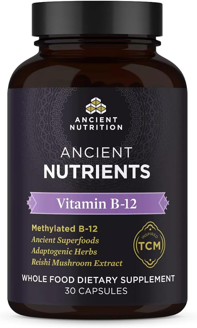 Ancient Nutrition Vitamin B12 Supplement Supports Energy Metabolism and Nervous System Health Adaptogenic Herbs Enzyme Activated Paleo &amp Keto Friendly 30 Capsules