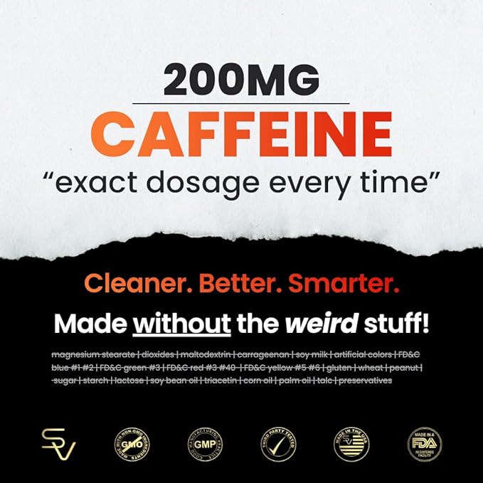 SmarterVitamins 200mg Caffeine Pills - MCT Oil from 100% Coconuts + 100mg L-Theanine Energy and Focus Extended Release Capsule 50 Liquid Softgels