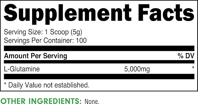 Bucked Up L-Glutamine 500g Powder Gluten-Free Non-GMO Unflavored (100 Servings)