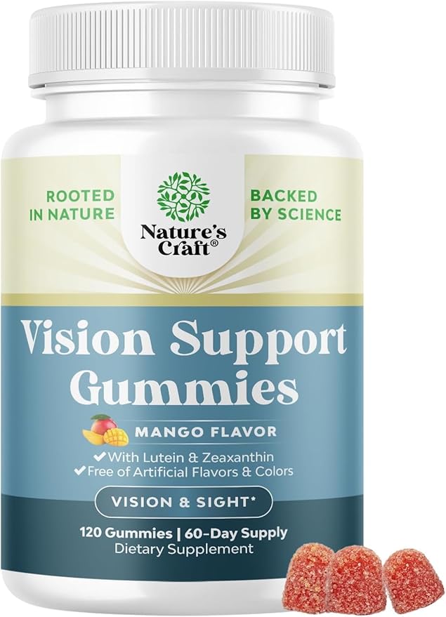 Vision Support Gummies for Adults - Lutein and Zeaxanthin Supplements for Eye Health - Potent Lutein Eye Vitamins for Blue Light Protection Dryness Strain Support &amp Visual Sharpness - 120 Count