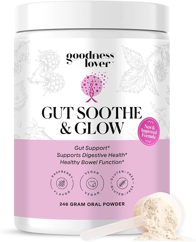 Goodness Lover Gut Soothe &amp Glow Gut Digestive Support Supplement with L-Glutamine Powder and MSM Support Bloat Relief with Aloe Vera Slippery Elm Lemon Balm 30 Servings
