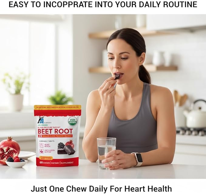 Aarkani Organic Beet Root Chewable Tablets Blood Pressure Support 60 Count Pomegranate Berry Flavor