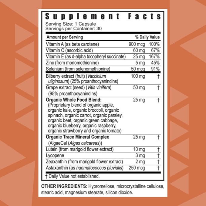 Youngevity Ocutiv™ - Eye Vitamin &amp Mineral Supplement - Contains Vitamin A C E Zinc Bilberry Lutein Lycopene Zeaxanthin Astaxanthin - 30 Capsules