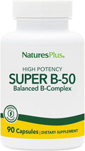 NaturesPlus Super B-50 - High-Potency B Complex Vitamin with Choline Inositol &amp PABA - Supports Energy Recovery &amp Healthy Skin and Hair - Vegan Gluten Free - 90 Capsules 90 Servings