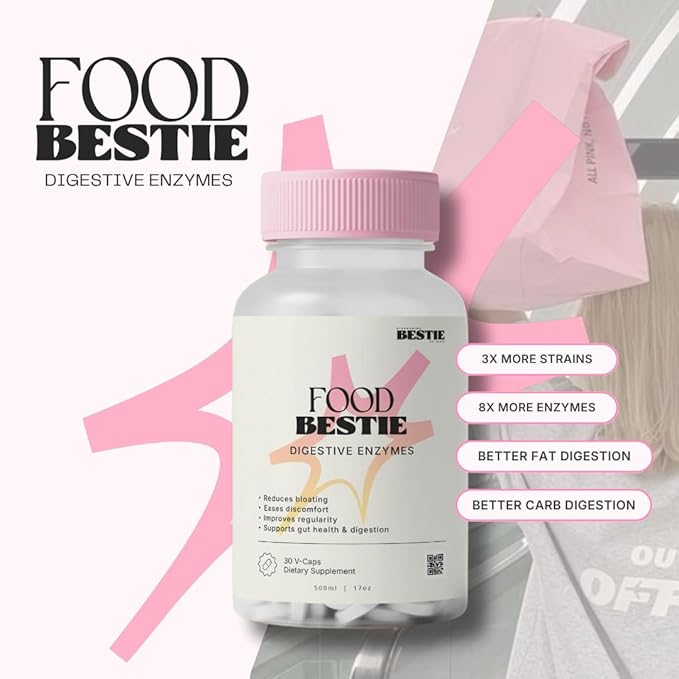 Biohacking Bestie Food Bestie Supplement - Digestive Enzymes for Women &amp Men Natural Digestion &amp Bloating Support Promotes Gut Health Formulated with Bromelain &amp Lipase Gluten Free - 6
