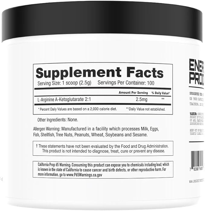 Project #1 Nutrition AAKG Pre-Workout Supplement L-Arginine A-Ketoglutarate Unflavored 100 Servings 250g