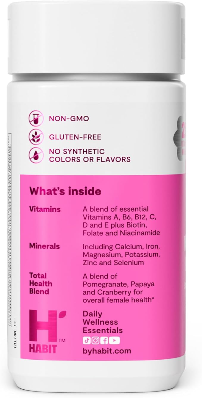 Habit Womens Multi Supplement 2 Pack (120 Capsules) - New Look Supports General Health &amp Wellness 23 Essential Vitamins and Minerals Fruit extracts Folate Iron B12 Biotin Non-GMO