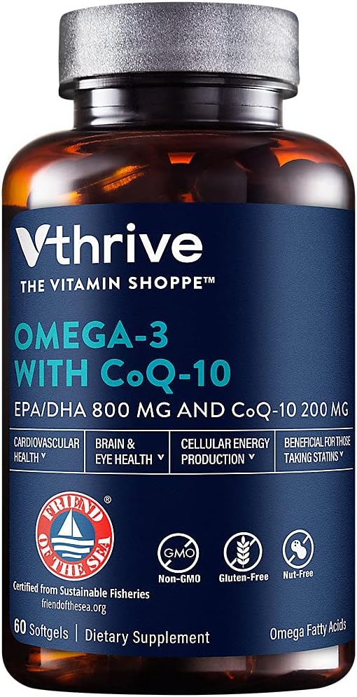 Vthrive Omega-3 with CoQ-10 - Supports Cardiovascular Health - 800 MG EPA/DHA 60 Softgels