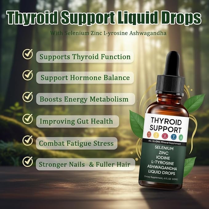Kindled Thyroid Support Drops Actora Thyroid Support Liquid Supplement with Selenium Zinc Iodine L-Tyrosine Ashwagandha - 4 fl. oz. (120mL) (1)