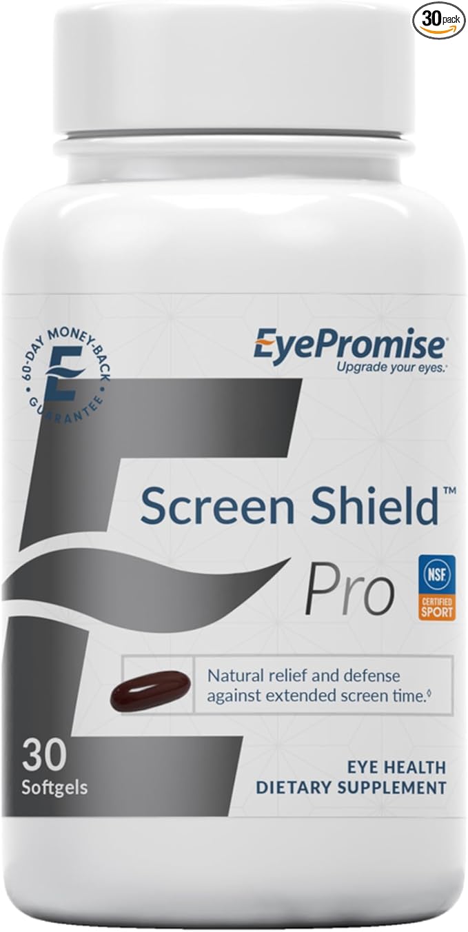 EyePromise Screen Shield Eye Vitamin - 30-Count 30-Day Supply - Eye Supplement with Omega 3s Zeaxanthin Lutein Bilberry Zinc &amp Vitamins for Tired Strained Eyes