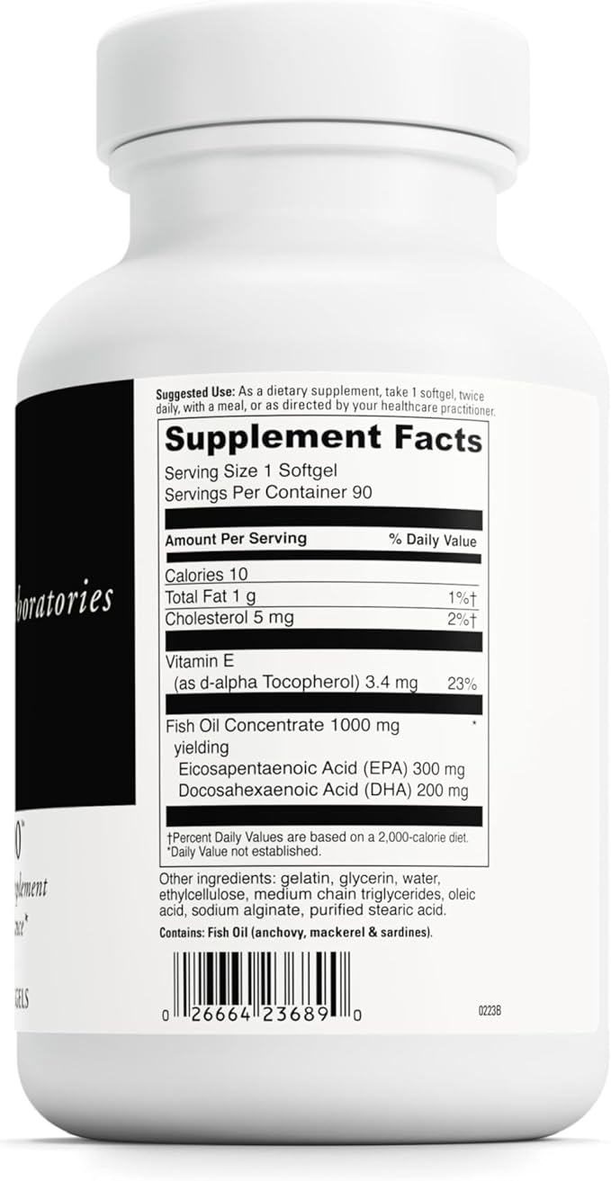 DAVINCI Labs Omega-3 1000 - Dietary Supplement to Maintain Already Normal Cholesterol Levels and Support Immune System Healthy Hair and Skin* - Gluten-Free - 90 Enteric Coated Softgels