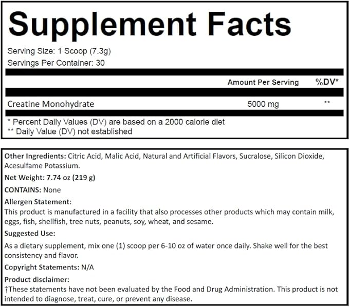 Samnites Creatine Monohydrate Powder Raspberry Watermelon Flavor 5g per Serving 30 Servings Gluten Free Soy Free