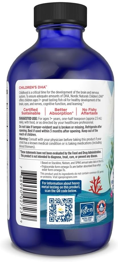 Nordic Naturals Children’s DHA Strawberry - 8 oz for Kids - 530 mg Omega-3 with EPA &amp DHA - Brain Development &amp Function - Non-GMO - 96 Servings