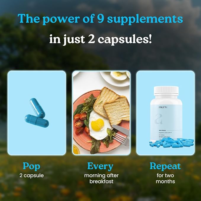 Mars Sea Moss Caps Surge Natural (60N) | Packed with 84 Essential Minerals | Powered with Black Seed Oil Surgemax &amp Vitamin D3 | Overall Well-Being - Pack of 1