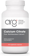 Allergy Research Group Calcium Citrate - Delivers 150 mg Calcium - Well-Absorbed Mineral for Bone &amp Cellular Function - 180 Servings - 180 Capsules