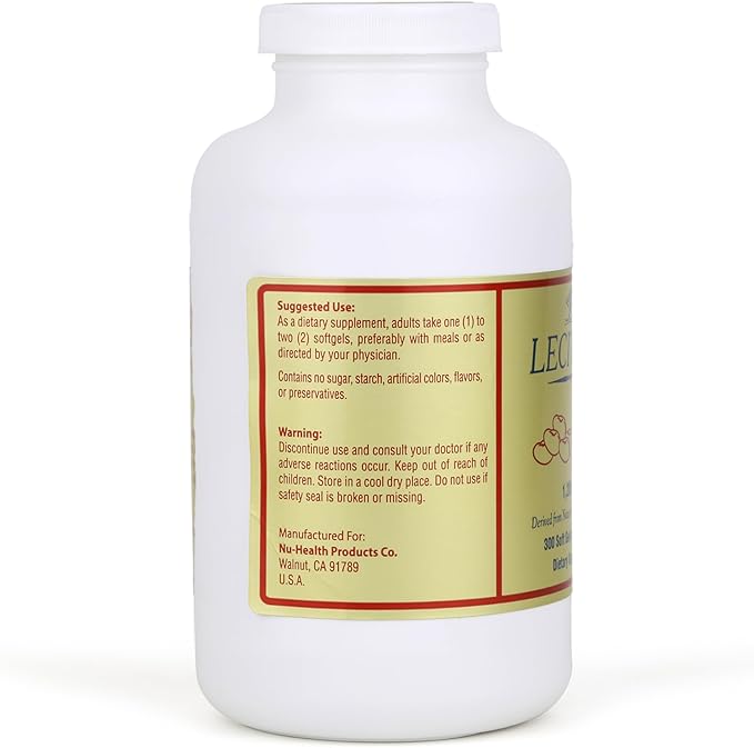 Nu-Health Soy Lecithin 1200 mg Capsules – Non-GMO Soy Phospholipids with Choline – Supports Fat Metabolism Liver Function &amp Cognitive Health – 300 Capsules