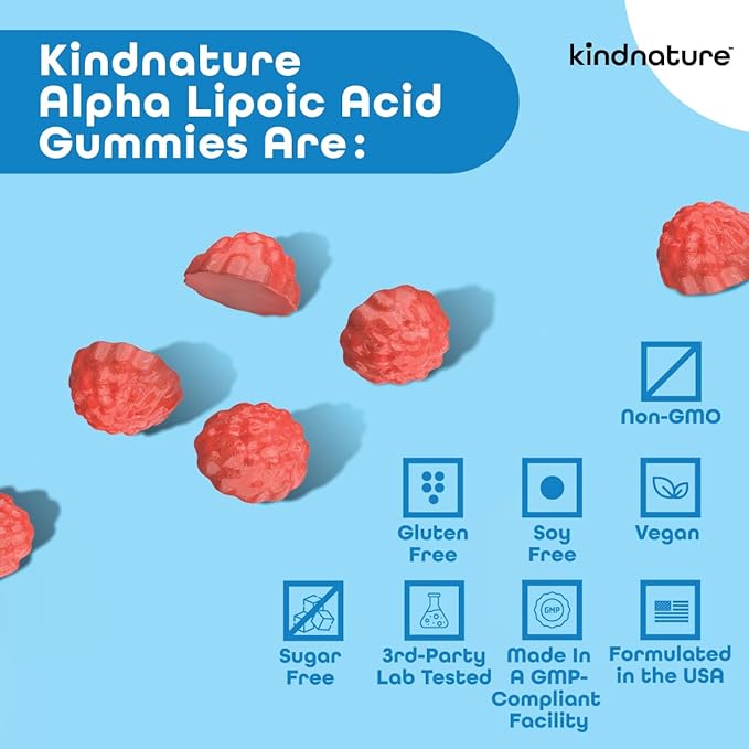kindnature Alpha Lipoic Acid Gummies 600mg – Neuropathy Supplements – ALA for Nerve Comfort &amp Antioxidant Support – Sugar-Free Vegan Non-GMO – 90 Gummies