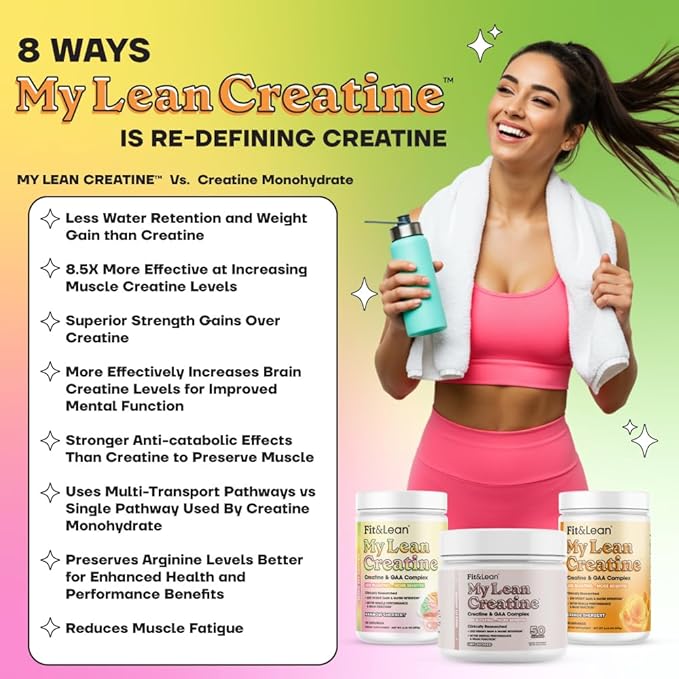 Fit &amp Lean Creatine for Women My Lean Creatine Powder Complex with GAA Muscle Performance Cognitive Function and Less Bloating Reduced Water Retention Orange Sherbert 30 Servings