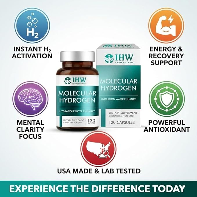 Hydrogen Water Tablets 12ppm with Magnesium 120 Tablets Brain Health Cognition Function Cellular Energy Boost Antioxidant Promote Metabolism Non-GMO &amp Gluten Free