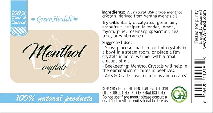 Menthol Crystals - 100% Pure and Natural - 1lb - GreenHealth