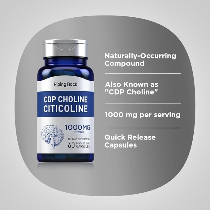 Piping Rock CDP Choline Citicoline 1000mg | 60 Quick Release Capsules | for Men and Women | Non-GMO Gluten Free Dietary Supplement