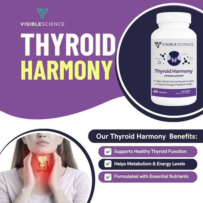 Thyroid Support – Energy Focus &amp Metabolism Supplement with Iodine Selenium Ashwagandha B12 &amp Zinc – Non-GMO 60 Capsules
