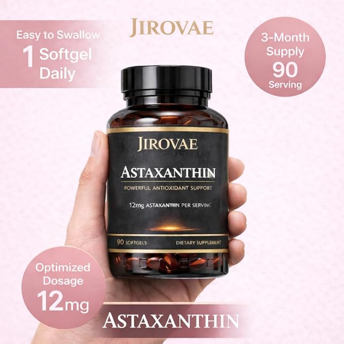 Astaxanthin 12mg 90 Softgels | Powerful Antioxidant Support from Haematococcus Pluvialis Microalgae | Supports Skin Eye &amp Cellular Health | 3-Month Supply