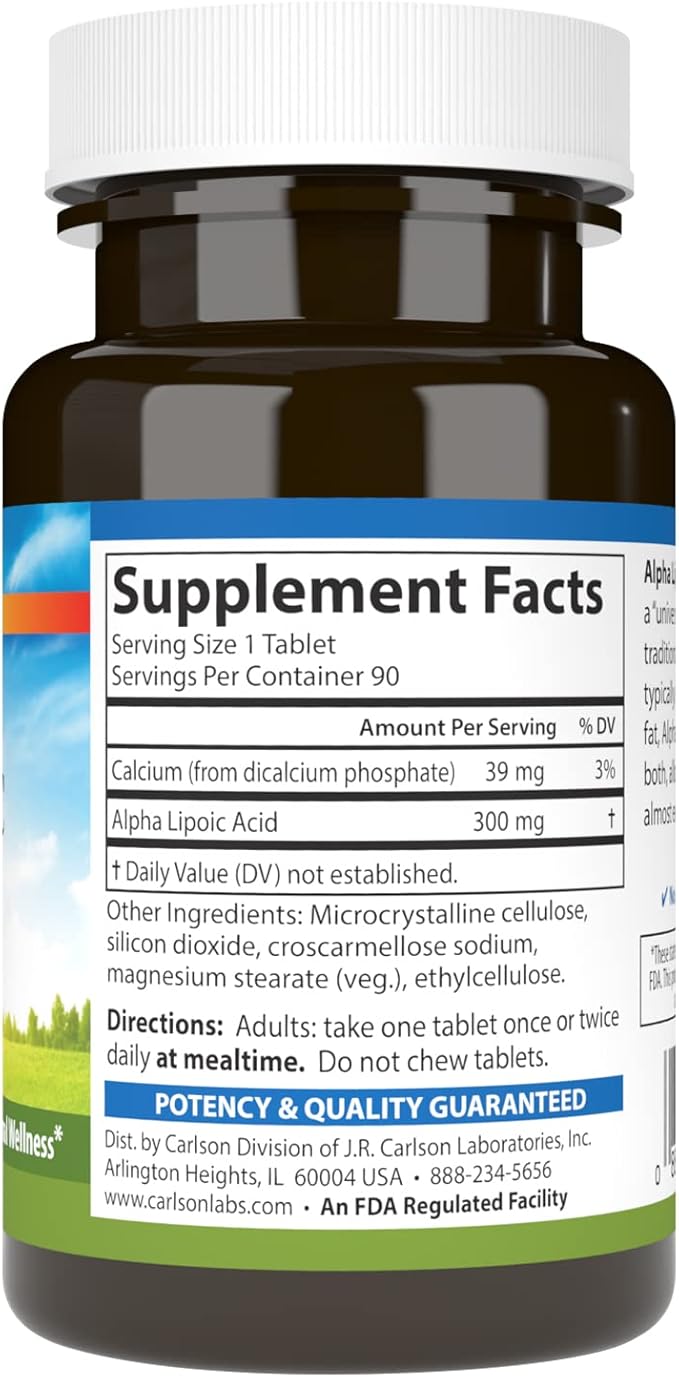 Carlson - Alpha Lipoic Acid 300 mg Promotes Energy Production 90 Tablets