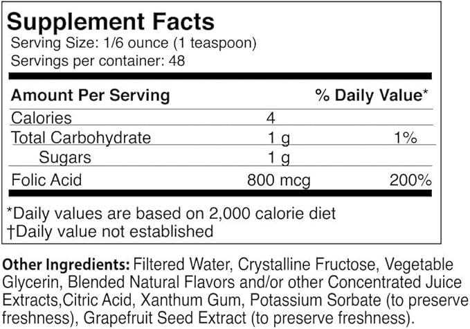 Life Solutions Liquid Folic Acid Supplement – 800 mcg Vitamin B9 per Serving – Berry Flavor 8 fl oz – Fast Absorption Prenatal Heart &amp Brain Support