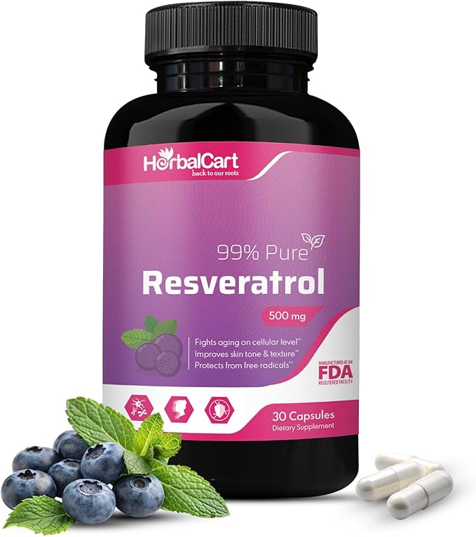 Pure Resveratrol 500mg – Antioxidant Healthy Aging &amp Heart Health Support
