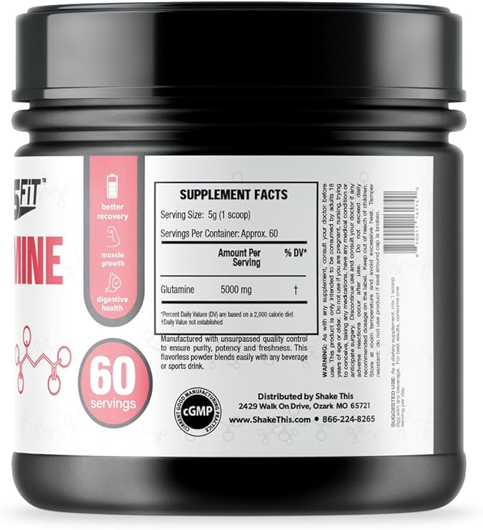 Glutamine Powder | 5000mg - 60 Servings | Post Workout Recovery Drink | No Artificial Colors or Flavors