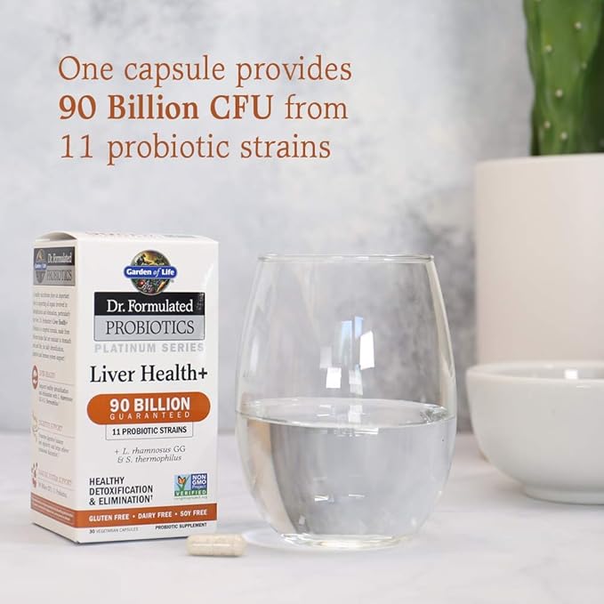 Garden of Life Dr. Formulated Probiotics Platinum Series Liver Health+ 90 Billion CFU Guaranteed One a Day Probiotic for Healthy Detoxification &amp Elimination Support Vegan Gluten Free 30 Capsu