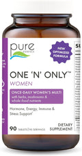 PURE ESSENCE LABS One N Only Multivitamin for Women Natural One a Day Herbal Supplement with Vitamin D3 B12 and Biotin with Whole Foods 90 Tablets
