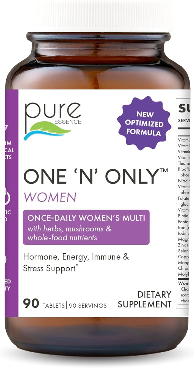 PURE ESSENCE LABS One N Only Multivitamin for Women Natural One a Day Herbal Supplement with Vitamin D3 B12 and Biotin with Whole Foods 90 Tablets