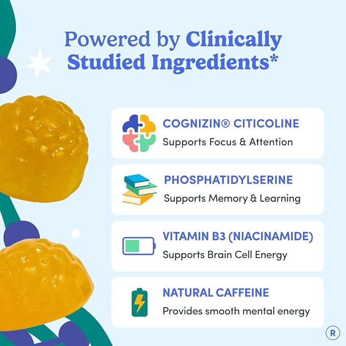 FIRST DAY Men’s Daily Nootropic Brain Supplement Gummies for Focus Memory &amp Mental Energy | with Cognizin® Citicoline Phosphatidylserine &amp Natural Caffeine | Vegan Allergen-Free | 30-Day Su